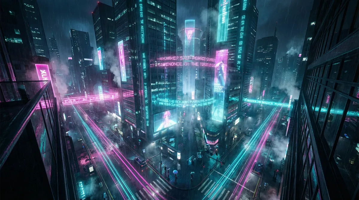 十分钟免费观看视频中国 竖屏短剧平台首页背景 - 赛博朋克都市夜景
